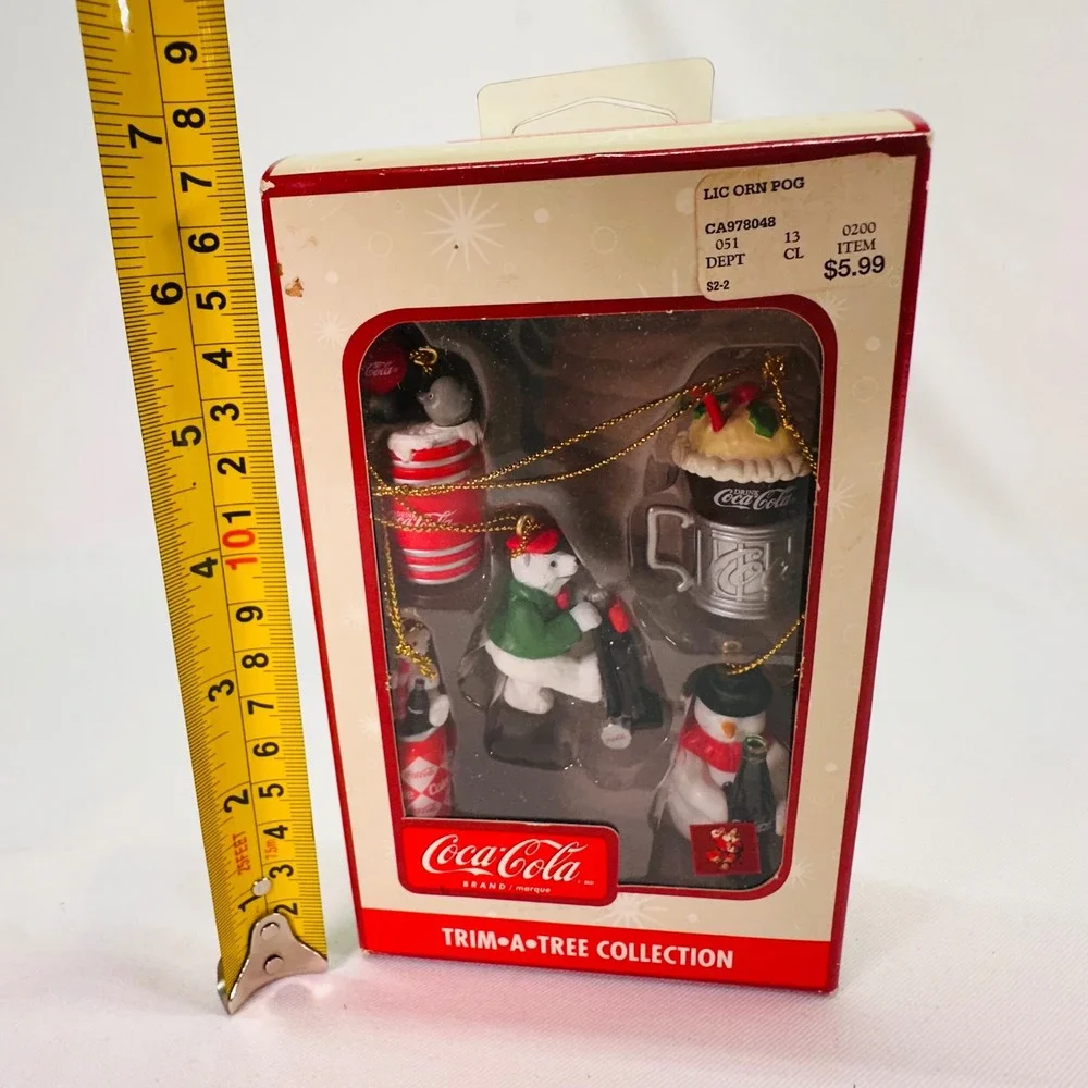 Vintage Coca-Cola Trim-A-Tree Collection 5 Piece Ornament Set Polar Bear Snowman